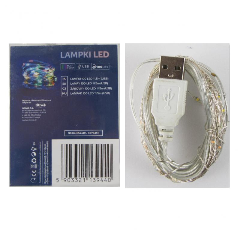 Lampki świąteczne 100LED wielokolorowe USB